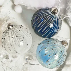 Boule De Noël|KAEMINGK Lot de 12 boules de Noël en verre (D80 mm) Perles d'hiver Bleu