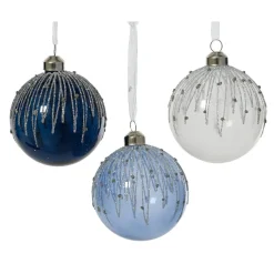 Boule De Noël|KAEMINGK Lot de 12 boules de Noël en verre (D80 mm) Perles d'hiver Bleu