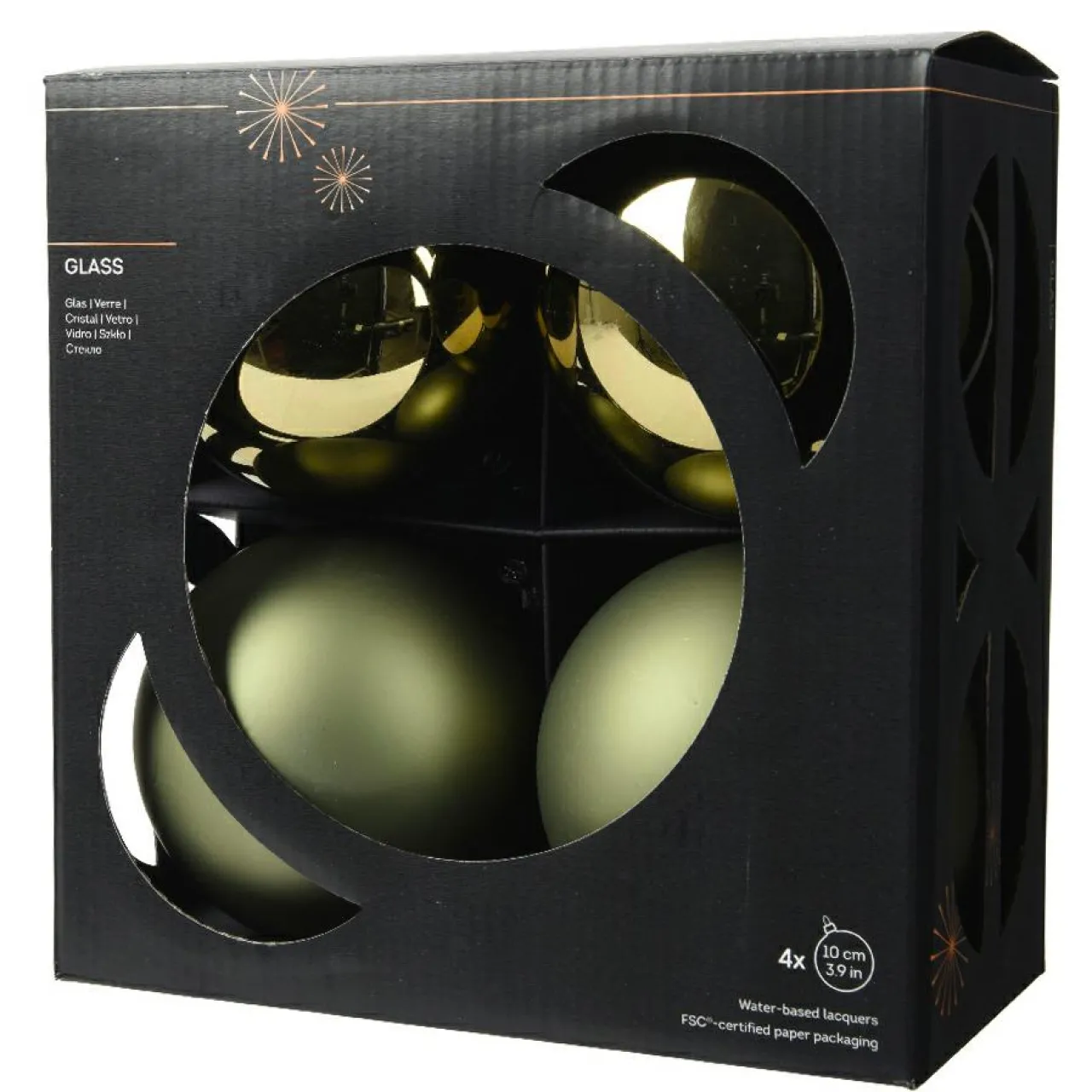 Boule De Noël|KAEMINGK Lot de 4 boules de Noël en verre (D100 mm) Boréal Vert romarin