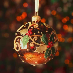 Boule De Noël|KAEMINGK Lot de 6 boules de Noël en verre (D80 mm) Houx Brun café