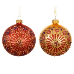 Boule De Noël|KAEMINGK Lot de 6 boules de Noël en verre (D80 mm) Flocons Palazzo et or Rouge