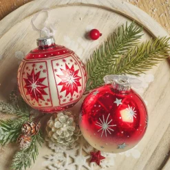 Boule De Noël|KAEMINGK Lot de 12 boules de Noël en verre (D80 mm) Meribel pailleté argent Rouge