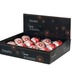 Boule De Noël|KAEMINGK Lot de 12 boules de Noël en verre (D80 mm) Meribel pailleté argent Rouge