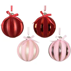 Boule De Noël|KAEMINGK Lot de 12 boules de Noël en verre (D80 mm) Velours et noeud et rose Rouge