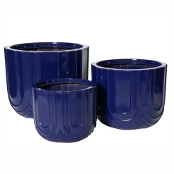 Déco Extérieur Et Cache-Pot|Déco Extérieur Et Cache-Pot|EMINZA Lot de 3 cache-pots d'extérieur ronds (H36-30-24 cm) Milo Bleu roi