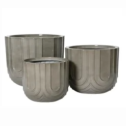 Déco Extérieur Et Cache-Pot|Déco Extérieur Et Cache-Pot|EMINZA Lot de 3 cache-pots d'extérieur ronds (H36-30-24 cm) Milo Gris