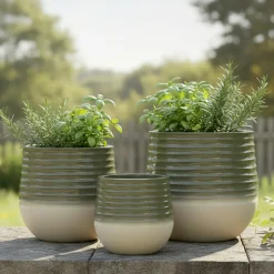 Déco Extérieur Et Cache-Pot|Déco Extérieur Et Cache-Pot|EMINZA Lot de 3 cache-pots d'extérieur ronds (H49-37-27 cm) Jamie Gris et Beige