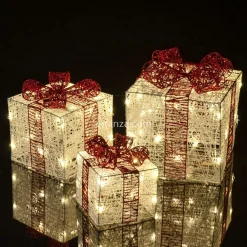 Déco Et Objet De Noël|Déco Et Objet Lumineux|EMINZA Lot de 3 cadeaux lumineux 65 LED (H25 cm) Santa blanc et Blanc chaud