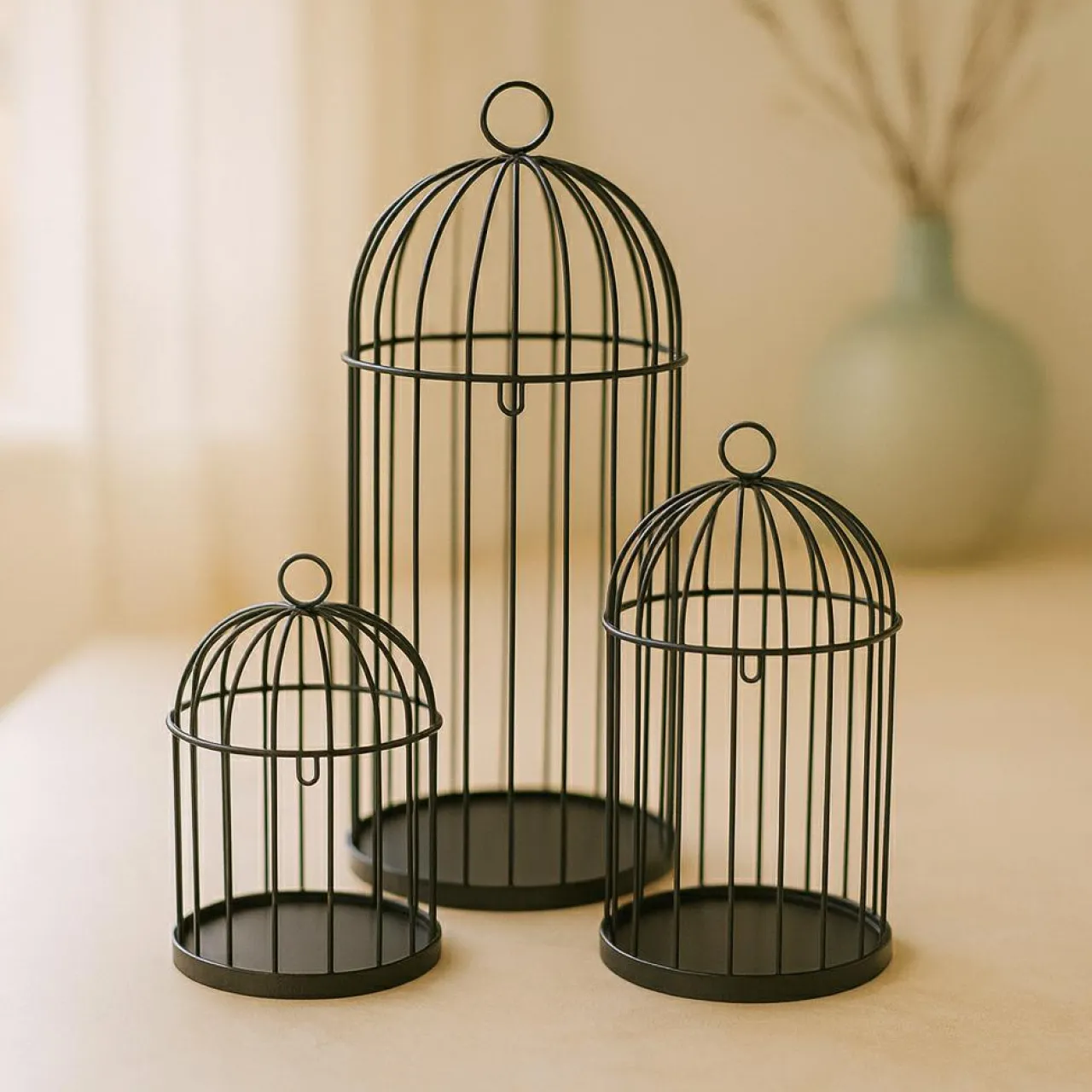 Déco Et Objet De Noël|KOOPMAN Lot de 3 cages à oiseaux (H41 cm) Christmas Chic Noir