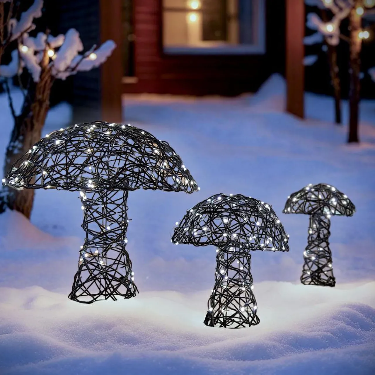 Déco Et Objet De Noël|Déco Et Objet Lumineux|KAEMINGK Lot de 3 champignons lumineux 260 Micro LED (H45 cm) Résine tressée Brun/Blanc chaud Marron