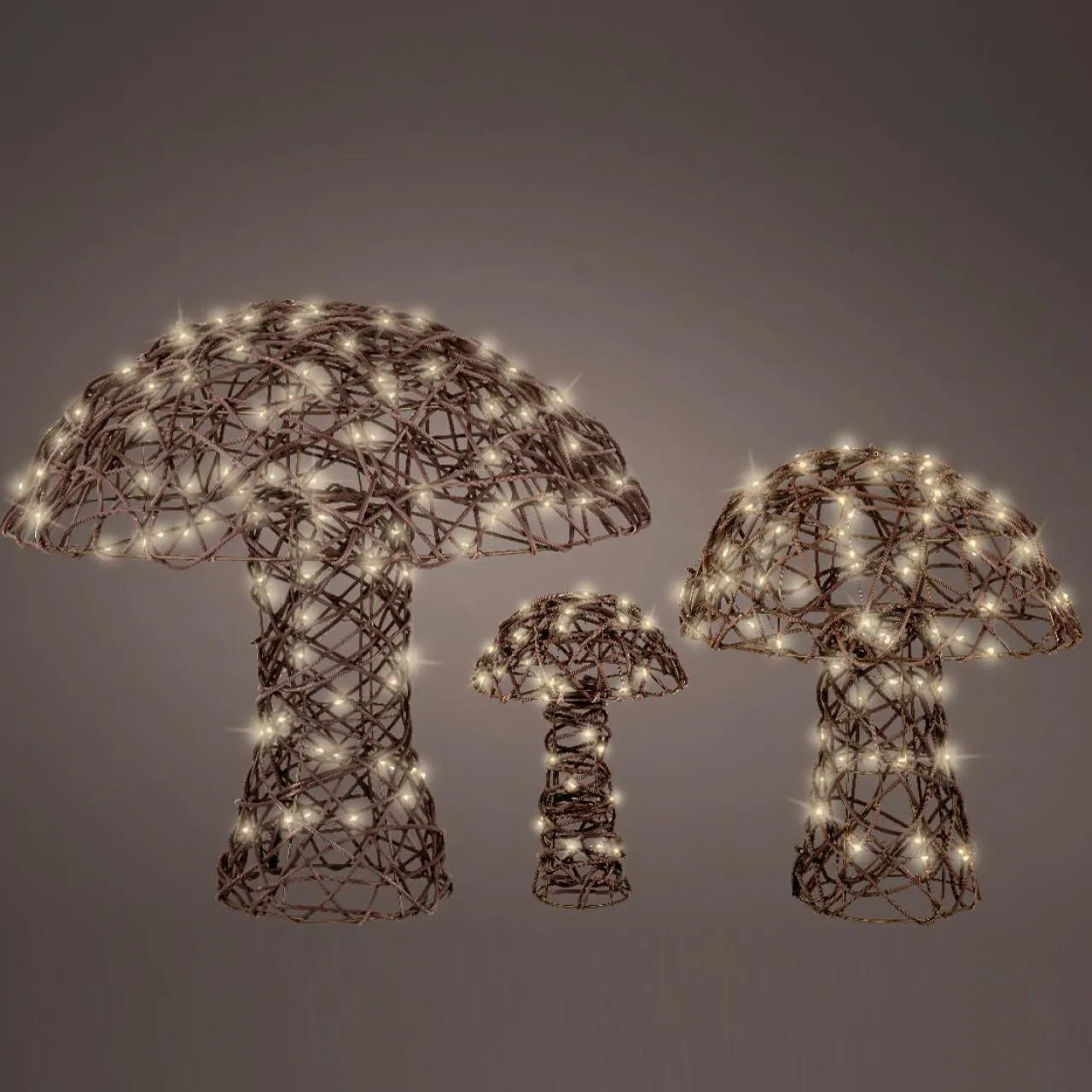 Déco Et Objet De Noël|Déco Et Objet Lumineux|KAEMINGK Lot de 3 champignons lumineux 260 Micro LED (H45 cm) Résine tressée Brun/Blanc chaud Marron