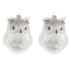 Décoration De Sapin|KAEMINGK Lot de 2 chouettes à suspendre (H10 cm) Athéna Perle Blanc