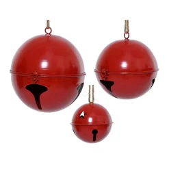 Déco Et Objet De Noël|Décoration De Sapin|KAEMINGK Lot de 3 Cloches métal à suspendre (D24-20-14 cm) Grisons Rouge