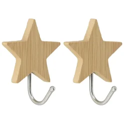 Rangement Salle De Bain|TENDANCE Lot de 2 crochets adhésifs 3M bambou (H6 cm) Etoiles Naturel