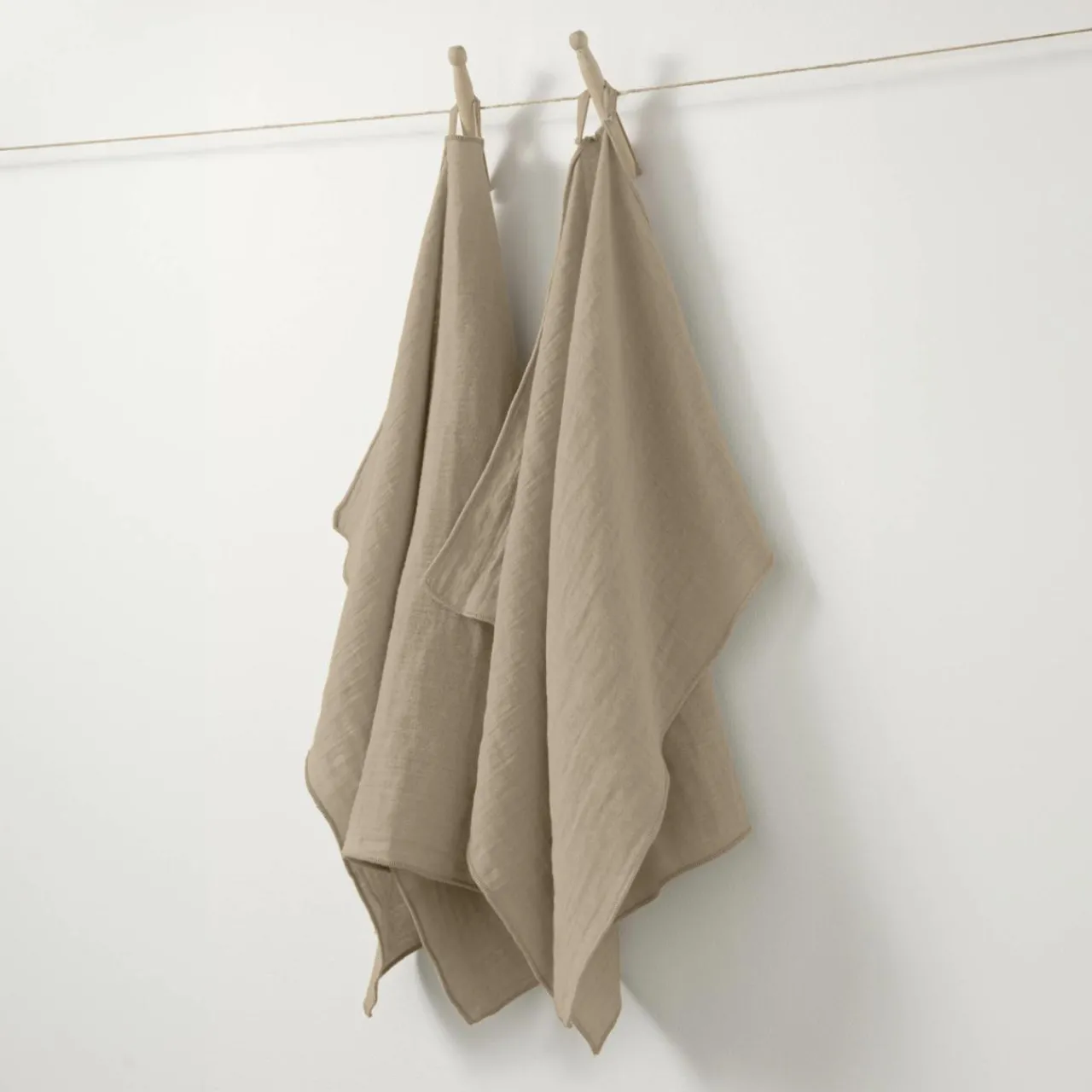 Accessoire Cuisine|EMINZA Lot de 2 essuie-mains gaze de coton (50 x 70 cm) Gaïa Ficelle