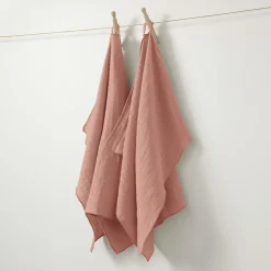 Accessoire Cuisine|EMINZA Lot de 2 essuie-mains gaze de coton (70 cm) Gaïa Rose Pêche