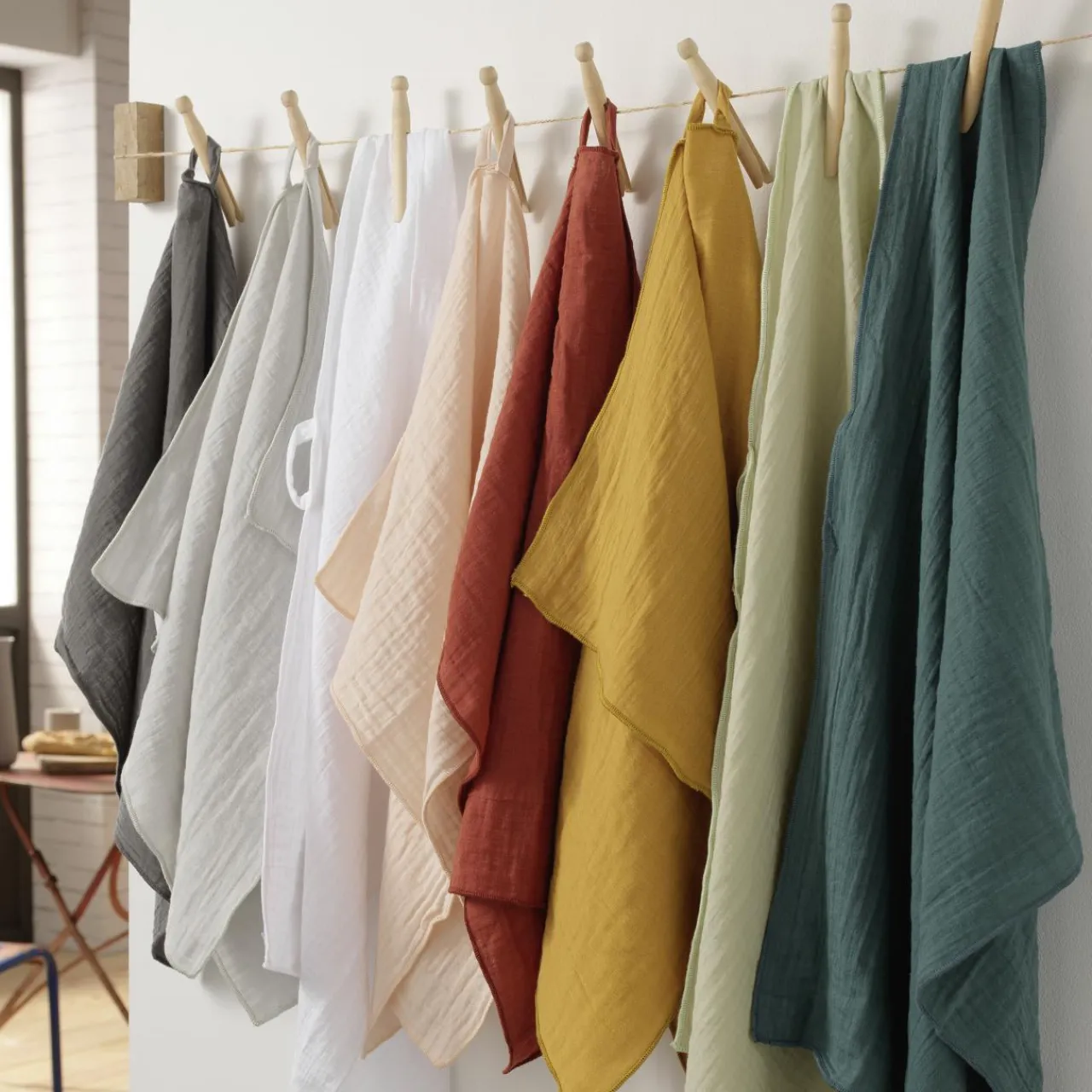 Accessoire Cuisine|EMINZA Lot de 2 essuie-mains gaze de coton (70 cm) Gaïa Rose Pêche