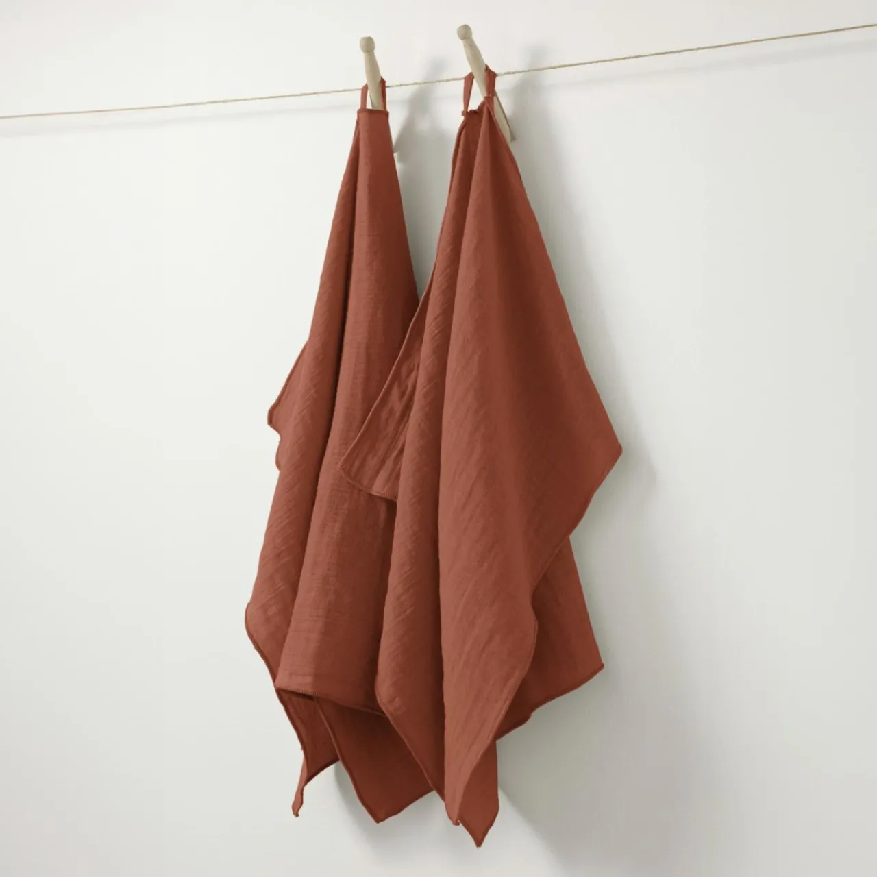 Accessoire Cuisine|EMINZA Lot de 2 essuie-mains gaze de coton (70 cm) Gaïa Terracotta