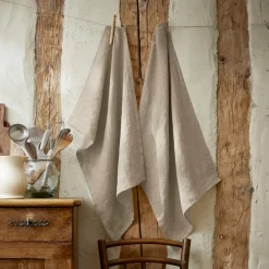 Accessoire Cuisine|EMINZA Lot de 2 essuie-mains lin lavé (50 x 70 cm) Louise Beige