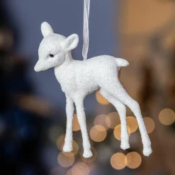 Décoration De Sapin|KAEMINGK Lot de 2 faons à suspendre (H9 cm) Margeriaz Blanc