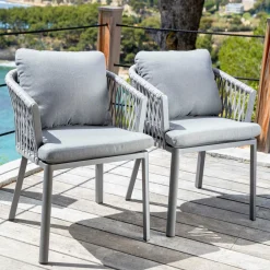 Chaise De Jardin|MOBELLIA Lot de 2 fauteuils de jardin en aluminium Amalfi Gris Anthracite