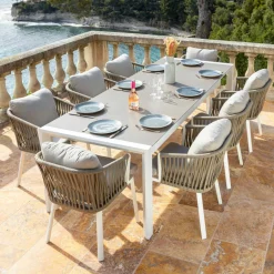 Chaise De Jardin|MOBELLIA Lot de 2 fauteuils de jardin en aluminium Amalfi et taupe Blanc