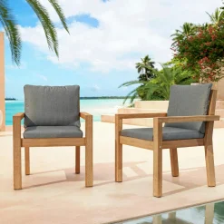 Chaise De Jardin|MOBELLIA Lot de 2 fauteuils de jardin empilables en bois d'acacia Bornéo Gris Anthracite