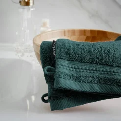Linge De Bain|Gant De Toilette|EMINZA Lot de 2 gants de toilette coton bio (15 x 21 cm) Méline Vert émeraude