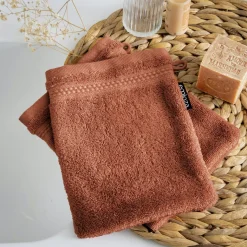 Linge De Bain|Gant De Toilette|EMINZA Lot de 2 gants de toilette coton bio (15 x 21 cm) Méline Terracotta