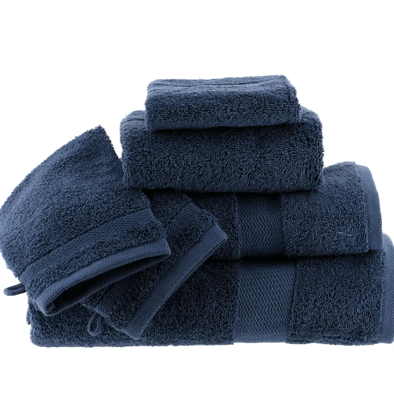 Linge De Bain|Gant De Toilette|TENDANCE Lot de 2 gants de toilette coton (15 x 21 cm) Timeless Bleu marine