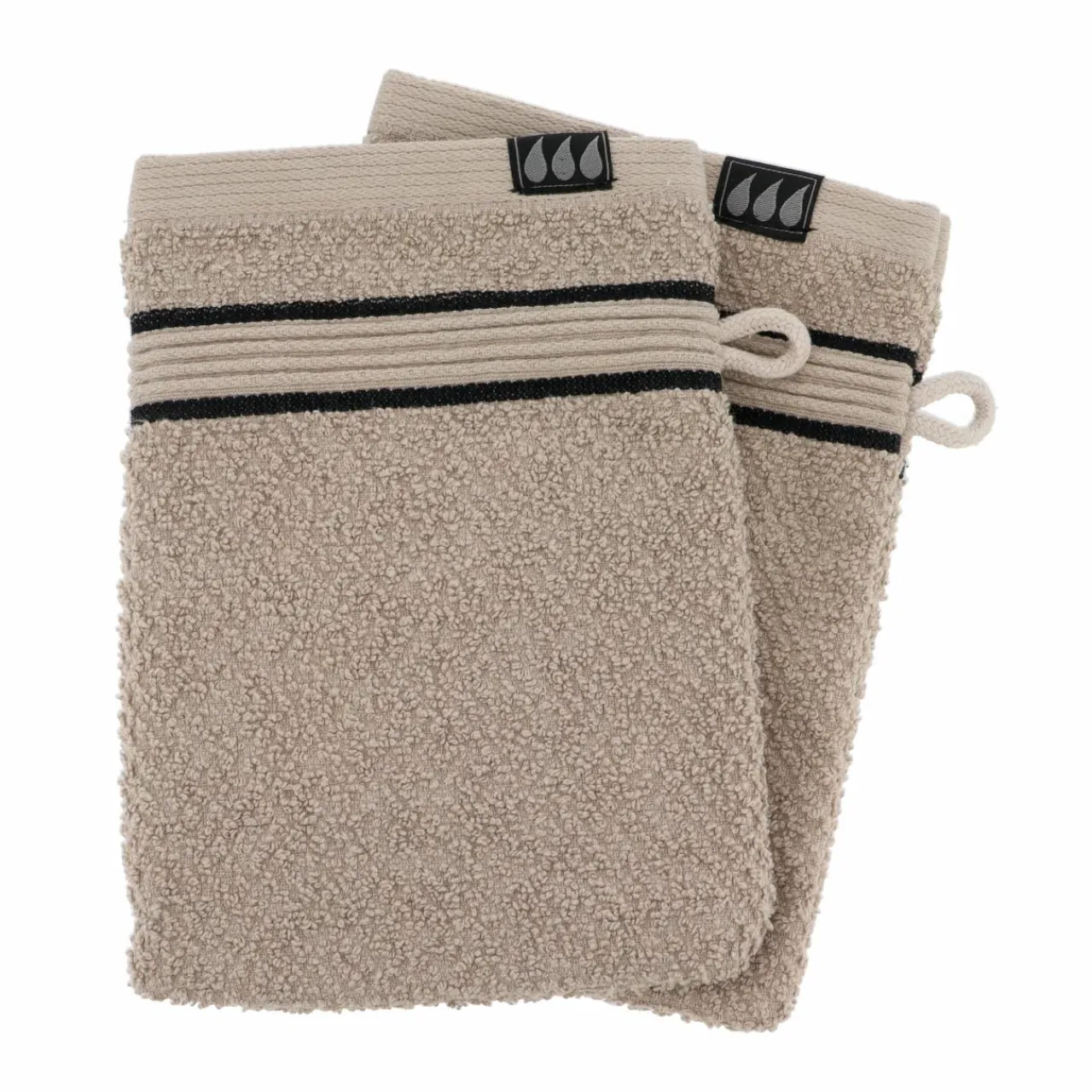 Linge De Bain|Gant De Toilette|TENDANCE Lot de 2 gants de toilette coton (15 x 21 cm) Black Line Joia / noir Gris ficelle