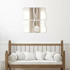 Accessoire Salle De Bain|Miroir|TENDANCE Lot de 4 miroirs adhésifs (H30 cm) Vagues