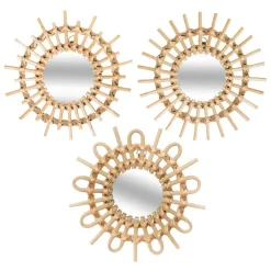 Miroir|ATMOSPHERA Lot de 3 miroirs (D28 cm) Soleil Rotin Naturel