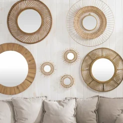 Miroir|ATMOSPHERA Lot de 3 miroirs (D28 cm) Soleil Rotin Naturel