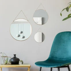 Accessoire Salle De Bain|Miroir|ATMOSPHERA Lot de 3 miroirs en métal (D29 cm) Ovalia Or