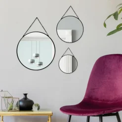 Accessoire Salle De Bain|Miroir|ATMOSPHERA Lot de 3 miroirs en métal (D29 cm) Ovalia Noir