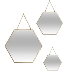 Accessoire Salle De Bain|Miroir|ATMOSPHERA Lot de 3 miroirs en métal (H26 cm) Hexagonal Or