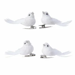 Décoration De Sapin|KAEMINGK Lot de 4 oiseaux (H5 cm) Caribana Blanc
