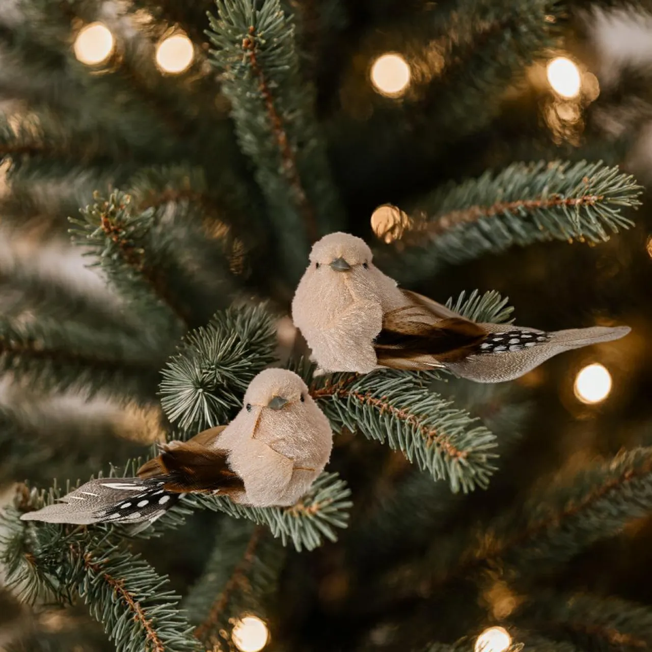 Décoration De Sapin|KAEMINGK Lot de 2 Oiseaux sur pince (L12 cm) Plume nature et crème Marron