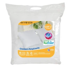 Couette, Oreiller, Traversin|EMINZA Lot de 2 oreillers carrés moelleux (60 x 60 cm) Respirants Blanc
