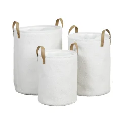 Panier Et Organisateur|Accessoire Salle De Bain|TENDANCE Lot de 3 paniers à linge bouclette (H54 cm) Avoriaz Blanc