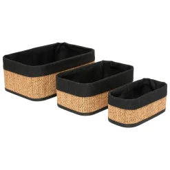 Accessoire Salle De Bain|5 Five Simply Smart Lot de 3 paniers de rangement bambou (H12 cm) Stremy Beige