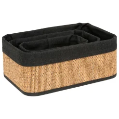 Accessoire Salle De Bain|5 Five Simply Smart Lot de 3 paniers de rangement bambou (H12 cm) Stremy Beige