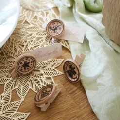 Déco De Table|Feeric Lights & Christmas Lot de 8 pinces à linge Boutons imprimés Naturel