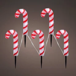 Déco Et Objet Lumineux|EMINZA Lot de 5 piquets de jardin lumineux 50 LED (H35 cm) Sucre d'orge Blanc froid