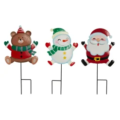 Déco Et Objet De Noël|CHRISTMAS DREAM Lot de 3 piquets de jardin en métal (H50 cm) Copains de Noël Multicolore