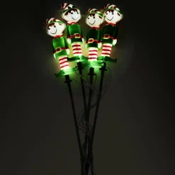 Déco Et Objet Lumineux|CHRISTMAS DREAM Lot de 4 piquets de jardin solaire (H40 cm) Lutin farceur lumineux Blanc chaud Vert