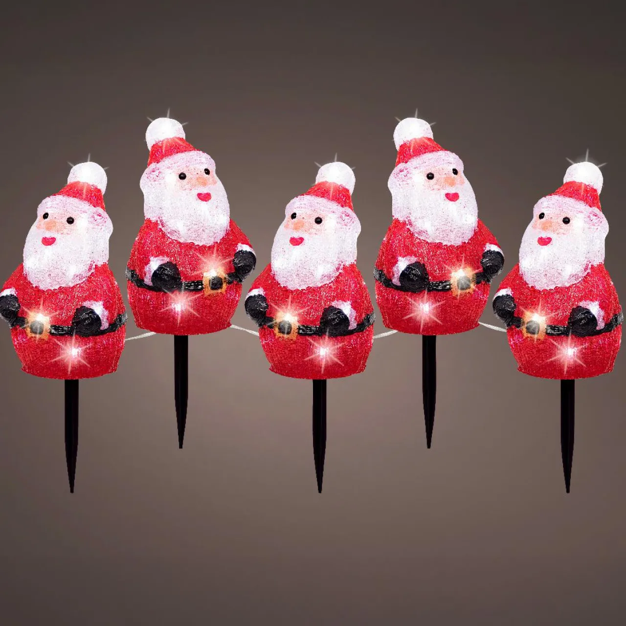 Déco Et Objet Lumineux|EMINZA Lot de 5 piquets de jardin lumineux 100 LED (H20 cm) Père Noël Blanc froid