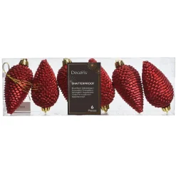 Décoration De Sapin|KAEMINGK Lot de 6 pommes de pin à suspendre (H8 cm) Alpine Rouge