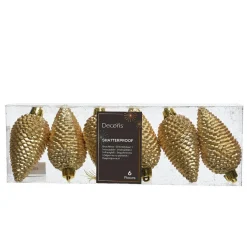Décoration De Sapin|KAEMINGK Lot de 6 pommes de pin à suspendre (H8 cm) Alpine Or
